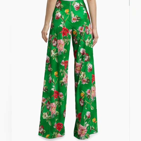 Alice + Olivia Floral Green Wide-Leg Pants - Picture 4 of 9